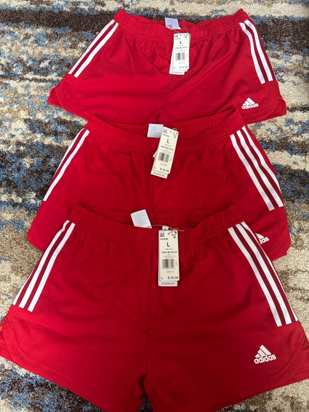 adidas Red Athletic Shorts with White Three-Stripes